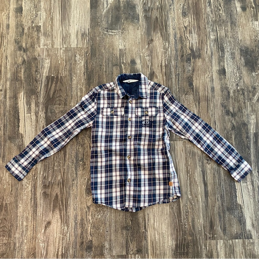 2/20 H&M Youth Medium Holiday Plaid Shirt